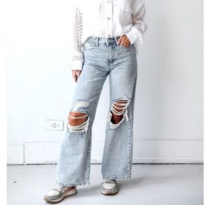 D Jeans High Rise Wide Leg Destroyed Jeans in Light Wash Size 8